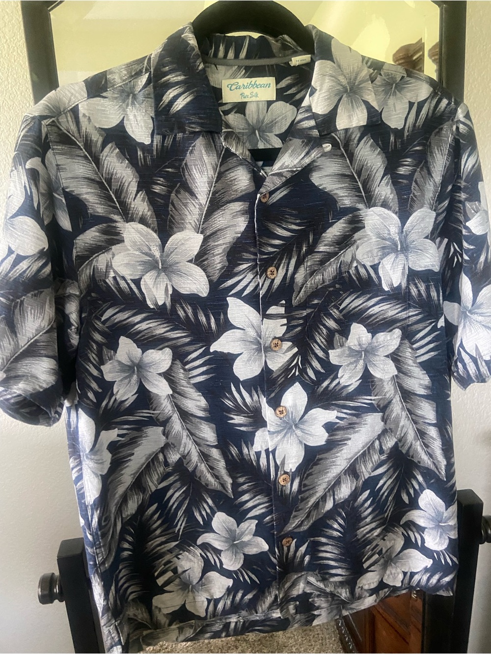 Caribbean Navy and White Floral Camp Shirt